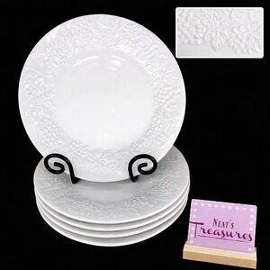 Mainstays MSY17 Embossed Fruit Flowers Trellis White Ceramic Dinner Plates Set 5